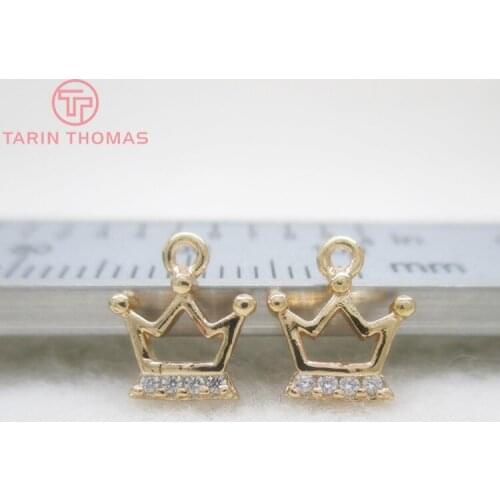 6PCS 9x7.5MM 24K Gold Color Plated Brass Crown with Zircon Pendant Charms for DIY Jewerly Making Findings Accessories