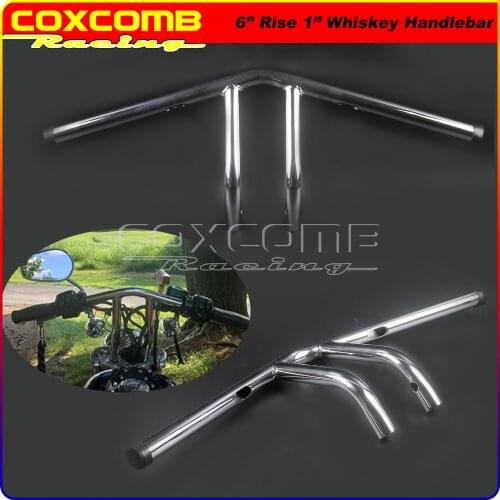 Whisky Style Motorcycle 1" Handlebar 6in. Rise 24" Wide 25mm Tube T-Bars for Harley Sportster Dyna Softail XL FXD FLST Chopper