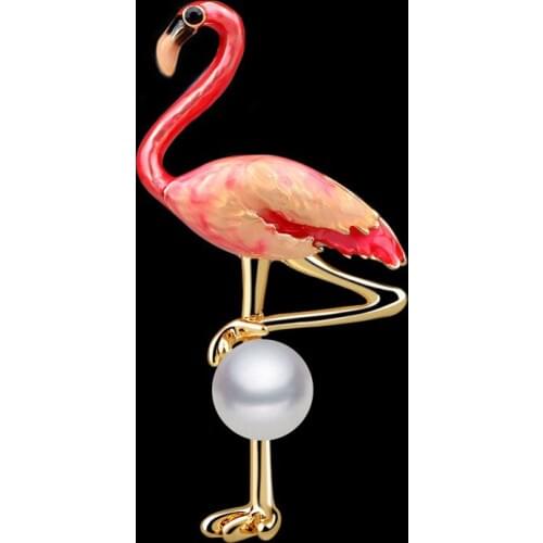Utei Brooch Hot Selling Lovely Flamingo Brooch Pin Fantastic Imitation Pearl Wedding Brooch Men And Women Lapel Buckle Pin