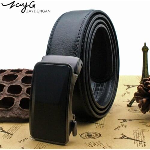 ZAYG Mens Business Style Metal Automatic Buckle Black Belt Simple Luxury Mens Belt Designer High Quality Jeans Leather Belts