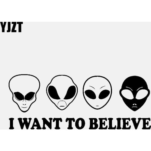 YJZT 18CM*7.1CM Vinyl Decal I WANT TO BELIEVE Family UFO Car Stickers Black/Silver C3-0510