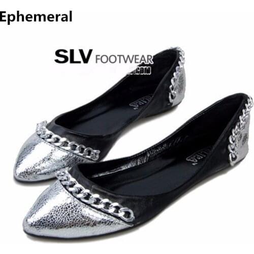 Ladies Cheap Retro Silver Chains Big Size(4-16)pointed Toe Cover Heels Platform Women Single Shoes Western Summer Style Black