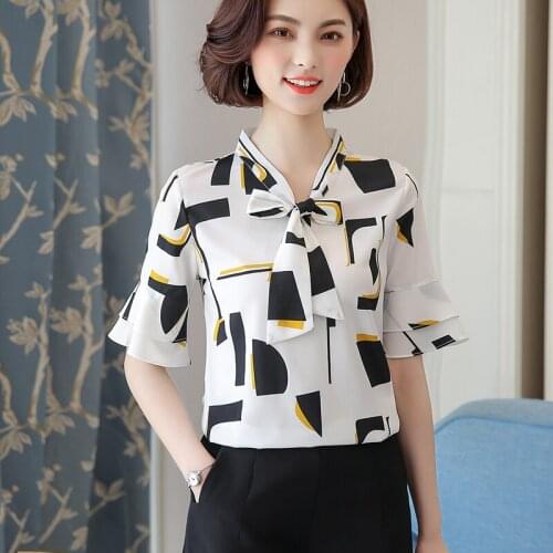 Office Lady Chiffon Blouse For Women Floral Slim Loose Elegant Female Shirts Outwear Tops