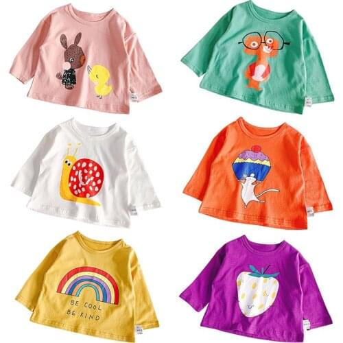 Autumn Babys T-shirts For Girls Long Sleeve Cotton Kids T-shirts Cartoon Printed Tops Tees Casual Blouse Spring Girls T-shirts