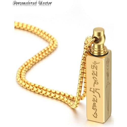 Personalized Master Custom Stainless Steel Buddhist Om Mani Padme Hum urn Pendant Necklace Memorial Keepsake Cremation Jewelry