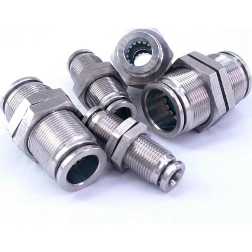 4/6/8/10/12/14/16mm Equal Diameter Stainless Bulkhead Union Pneumatic Fitting