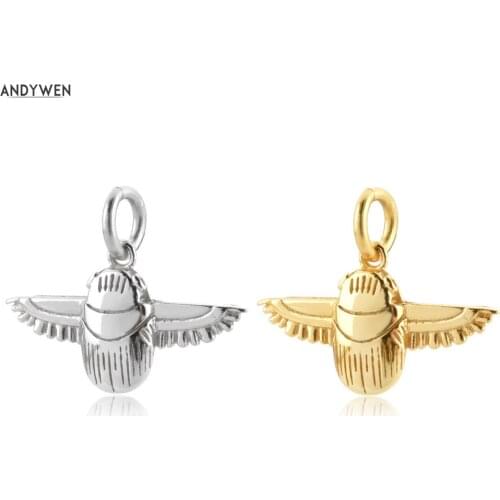 ANDYWEN 925 Sterling Silver Gold Colgante Escarabajo Egipcio Plata Recubierta Pendant For Necklace Women Wedding Jewelry