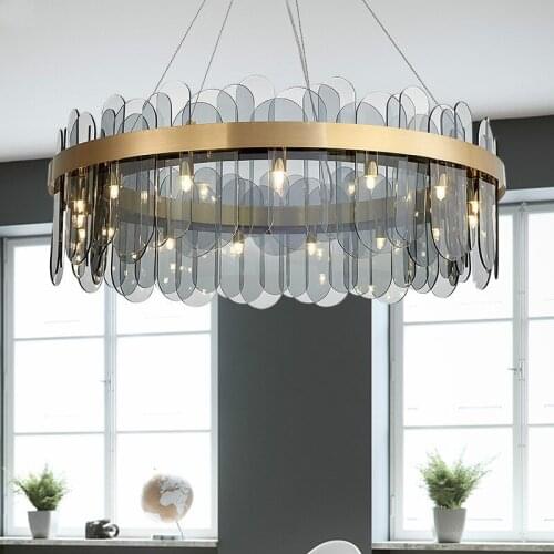 Post Modern Luxury Plate Gold Metal Adjustable Led Pendant Lights Gray / White Glass Led Pendant Lamp Luminarias Hanging Lamp