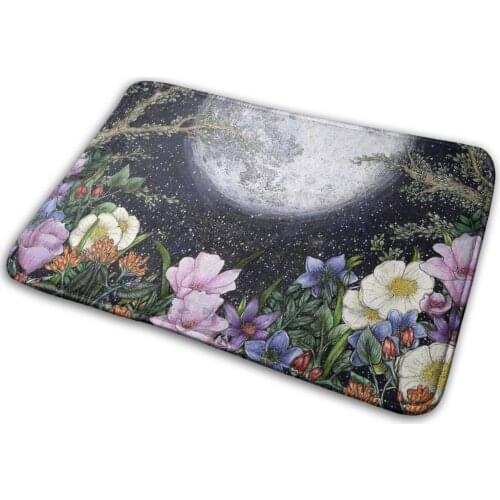 Midnight In The Garden Ii Mat Rug Carpet Anti-Slip Bedroom Entrance Door Mat Moon Luna Garden Midnight Flower Floral Tree