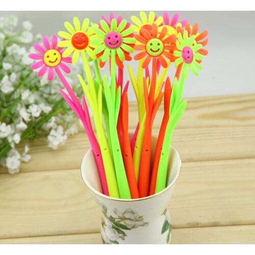 24 PCS Han Edition Creative Stationery Lovely Soft Silicone Smiling Sunflower Neutral Pen Lovely Soft Pen Shape