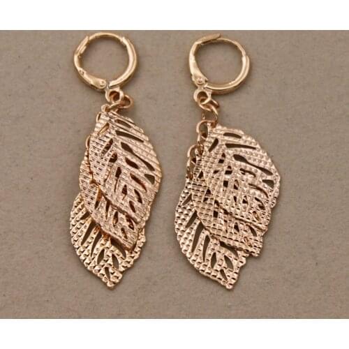 Bohemia Plant leaf Metal Gold Copper Drop Earrings For Women Fashion Jewelry Accessories Woman Dangle earring Wedding party Gift