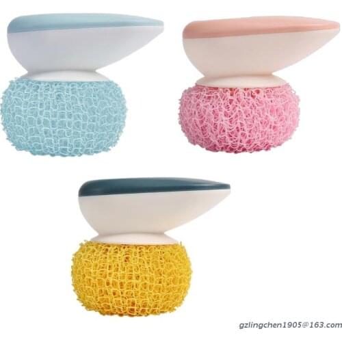Nylon Ball Cleaning Brush with Handle for Washing Pot Dish Pan Bowl Scrubbing Pad Scrubber Kitchen Cleaner