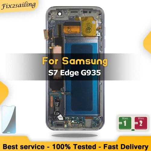 Super Amoled Lcd For Samsung Galaxy S7 Edge SM-G935F G935FD Lcd Screen Digitizer Assembly Replacement Parts+Bezel with Frame