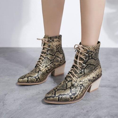 Europe and America 2020 new Amazon independent station plus size snakeskin high heel thick heel ladies boots with Martin boots