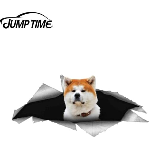 Jump Time 13cm x 6cm Akita Inu Dog Pet Car Sticker 3D Car Decoration Torn Metal Decal Reflective Sticker Waterproof Car Styling