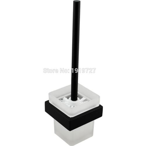 Factory High Quality Wholesale Promotion Premium Matte Black Toilet Brush Holder SET Ground Glass Cup Solid Brass Holder Wash
