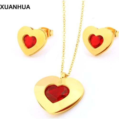 XUANHUA Zirconia Heart Jewelry Sets Stainless Steel Jewelry Woman Fashion Necklace And Earing Set Gifts For Women Accessories