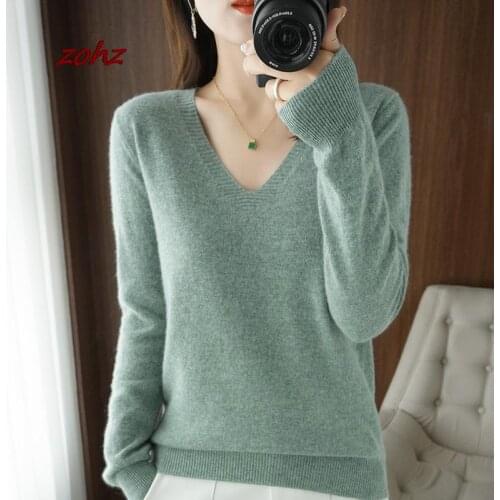 Autumn Winter New Cashmere Sweater Women V-neck Warm Pullovers Knitted Sweater Fashion Korean Lady Long Sleeve Loose Jumper Tops