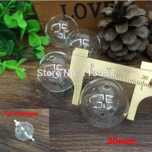 10pieces/lot 30mm round ball shape glass globe bubble with 2mm double hole glass vial glass bottle locket jewelry findings