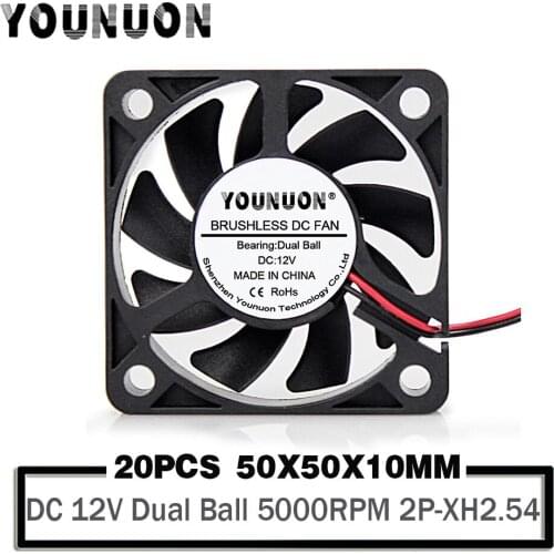 20 Pieces DC 12V 50mm 5010 Cooling Fan 50mmx50mmx10mm Dual Ball Bearing Cooler Fan Industry Axial Heatsink Fans 3D Printer Fan