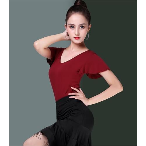 2019 Wine Red V-neck Latin Dancing Clothes Adult Stage Show Costume Tango Qiaqia Practice Dancewear Sexy Ballroom Clothing B0100