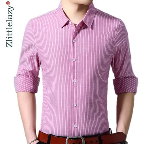 2020 Brand Casual Luxury Striped Long Sleeve Slim Fit Men Shirt Streetwear Social Dress Vintage Shirts Mens Fashions Jersey 8121