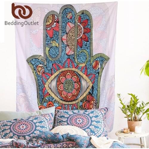 BeddingOutlet Hamsa Hand Tapestry Mandala Floral Wall Hanging Tapestry for Home Psychedelic Bedspread Art Carpet 2 Sizes