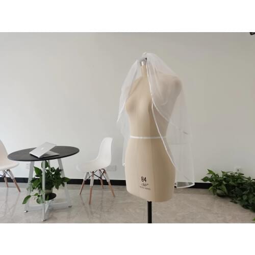 White or ivory two layer veil short bridal veil ribbon edge wedding veil with comb elbow length wedding veil