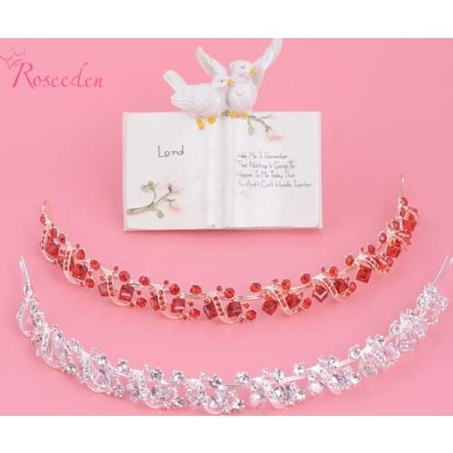 White/Red Shiny Crystal Square Rhinestone Big Stone Wedding Party Tiara Hair Bands Bridal Hair pieces for women wedding RE152