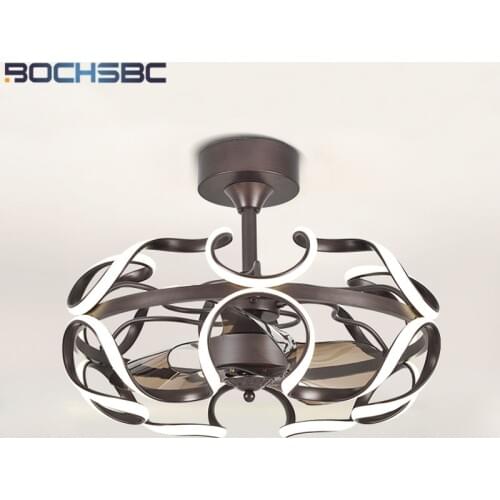 BOCHSBC Modern LED Ceiling Fan Light Aluminum Remote Control Inverter Fan Hanging Lamp for Restaurant Bedroom Living Dining Room