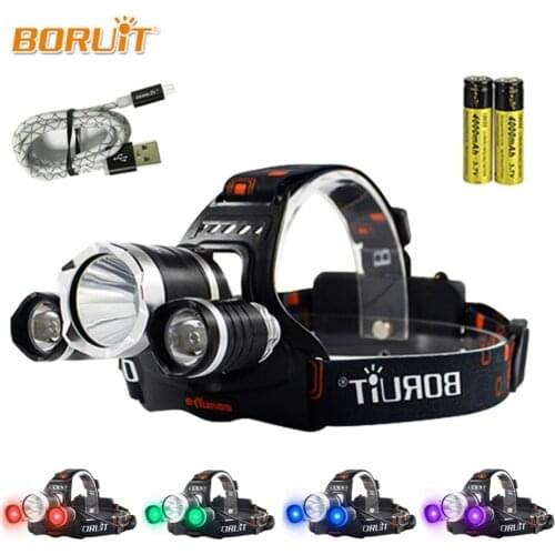 BORUIT UV 5000Lm T6 LED Headlamp 3 Modes High Power Headlight Purple Light For Camping Fishing 18650 Battery Head Torch 4 Color