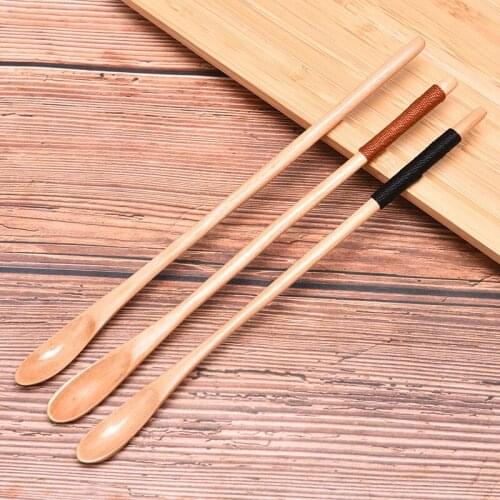 Long Handle Wood Spoon For Honey Rice Soup Dessert Coffee Tea Mixing Kitchen Utensil Tools Teaspoon Catering Bamboo Wooden Spoon