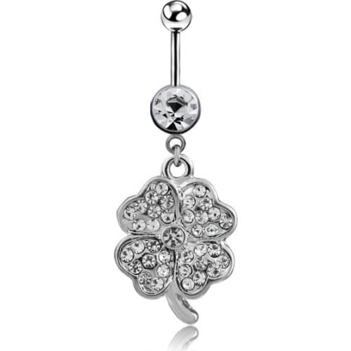316L Surgical Steel 4 Leaf Clover Navel Ring Belly Ring Body Jewelry