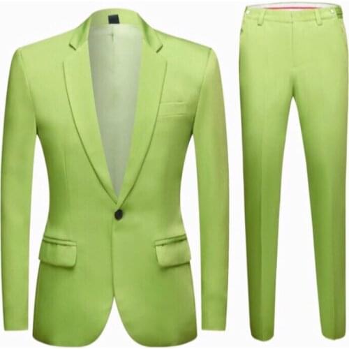 Costume Homme Bright Green One Button Slim Fit Men Suits Wedding Prom Terno Masculino Groom Tuxedos Blazer 2 Pc Jacket Pant