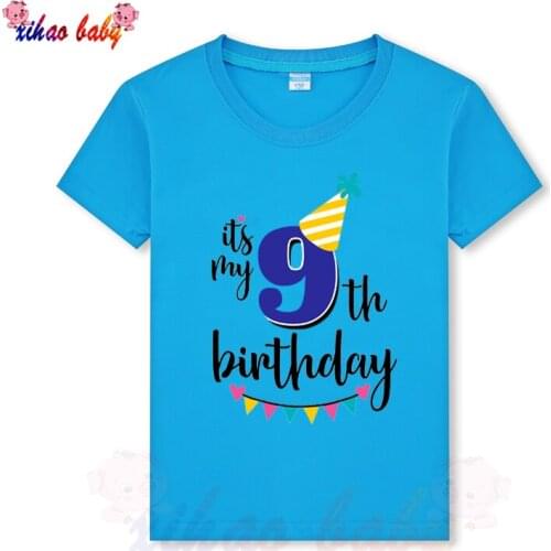 Summer Baby Boys T-shirt For Girl Tops White Black Blue Grey 9 Years Birthday t shirt Kids Tees Shirt Tops Children clothes