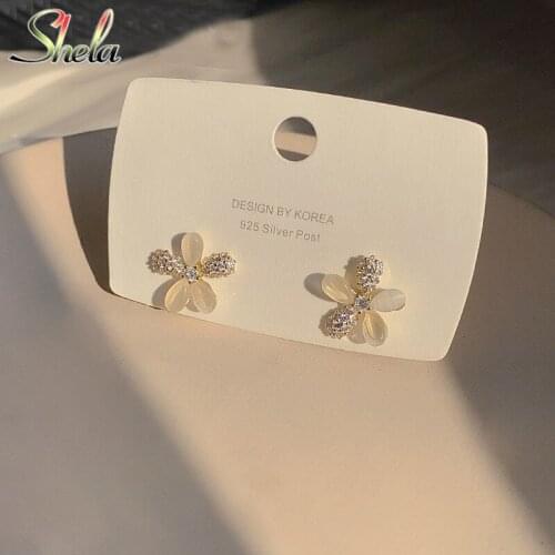 Cute Flower Earrings White Zircon Opal Stone Fashion Jewelry For Women Girls Accessories Brincos Pendant Wholesale S925 Pin
