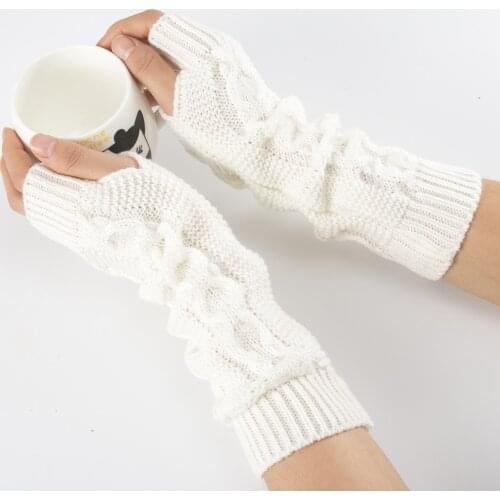 Mens and Womens Winter Thick 8-character Twist Pattern Exposed Finger Half Finger Wool Gloves Knitted Warm Arm Cover