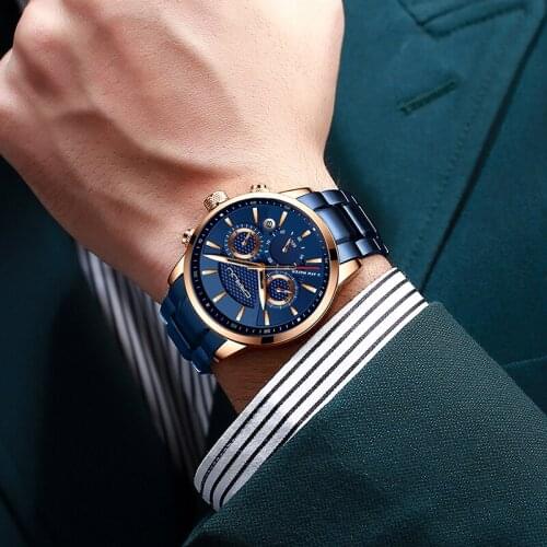 Crrju 2020 Top Fashion Luxury Brand Men blue Watches Mens Waterproof Stainless Steel Quartz Watch Male Clock Relogio Masculino