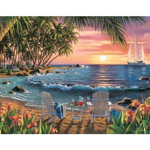 Seaside Cross Stitch Embroidery Kits scenery Cotton Thread Painting Diy Needlework Dmc New Year Home Christmas Gift