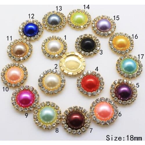 NEW 10Pc 18mm Round pearl Rhinestone button golden metal bottons for Invitation DIY Wedding Decoration apparel Free Shipping