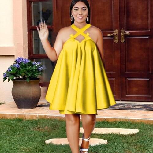 Plus Size Dresses Sexy Halter Backles Sleeveless Bandage Crop Loose Mini Ball Gown Bare Shoulder Zipper Summer Party Lady Dress