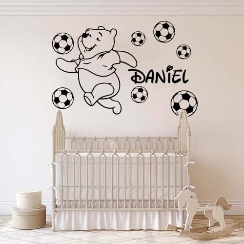 Custom Name Winnie The Pooh Soccer Wall Sticker Nursery Kids Room Personalized Name Bear Animal Football Sport Wall Decal Vinyl