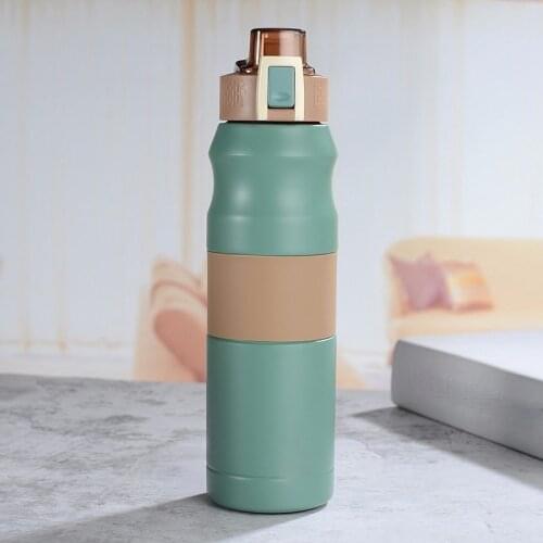 MLGB Green Outdoor Portable Straight Drink Jumping Cup 304 Stainless Steel Double Layer Thermos Cup Sports Bottle