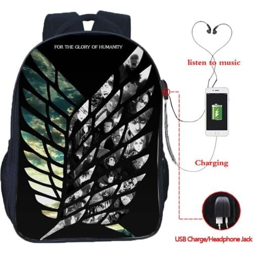 Attack on Titan Backpack School Backpacks USB Charging Rucksack Book Knapsack Teens Travel Bagbacks Boys teens Laptop Mochilas