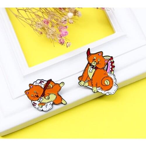 Ferocious Naughty corgi Enamel Brooch Orange dog Cute animals Lapel Pin Cartoon puppy fun badges