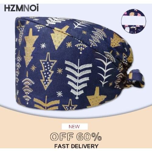 Unisex Scrubs Caps Adjustable Cotton Tooth Printing Hats High Quality Adjustable Sweat-absorbent Elastic Cotton Scrubs Hats