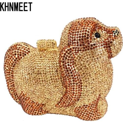 New Design Animal Luxury Crystal Clutches purse Evening Bag lovely Party Dog Bag Women Wedding Bag Chain Day Clutches Bag SC241