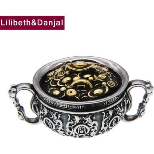 Gold Ingot Coin Real 925 Sterling silver Treasure Bowl Necklace Pendant Jewelry Women Men 2021 Wholesale Items Collar Mujer P09