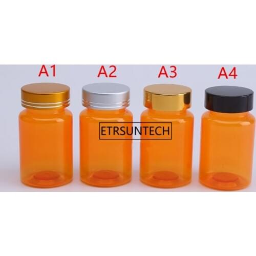 100pcs 100ml Orange Color PET Medical Empty Bottle,Capsule Bottle,Plastic Bottle with Aluminum cap F3584