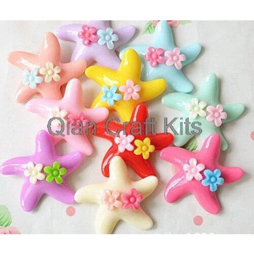 150pcs Multicolor resin star starfish 27mm W/ little flowers DIY flatback handicraft project supply for jewelry making D25